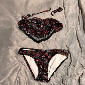 Black and Red Paisley Strapless Bikini